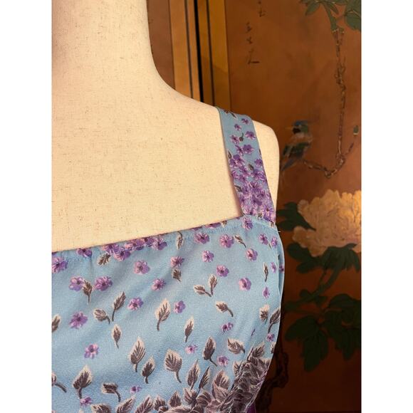 Vintage pleated dress with flowers in blue and purple, size L - Picture 6 of 7